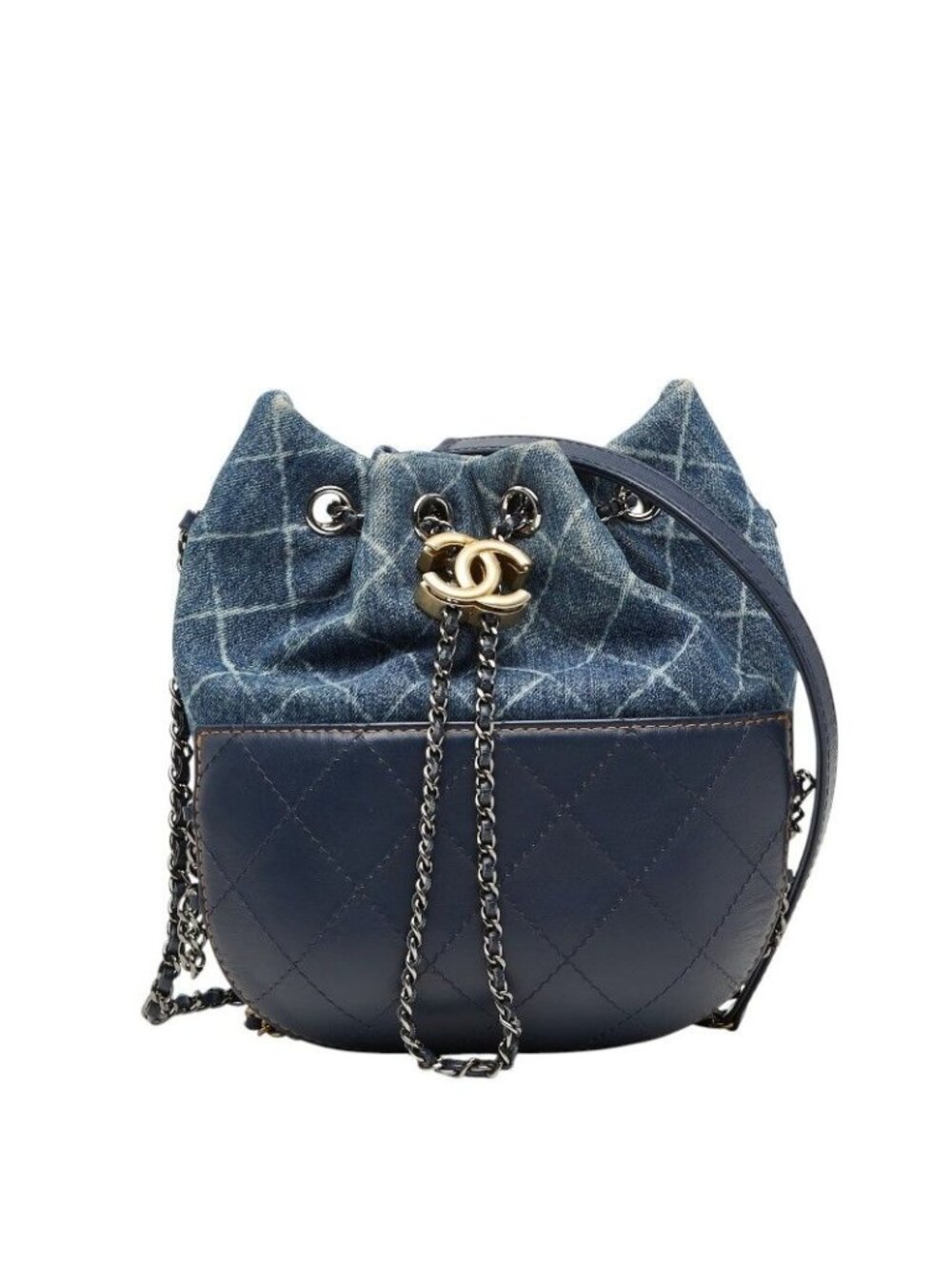 Chanel CC Logo Gabriel de Crossbody Chain Shoulder Bag Bucket Drawstring Blue